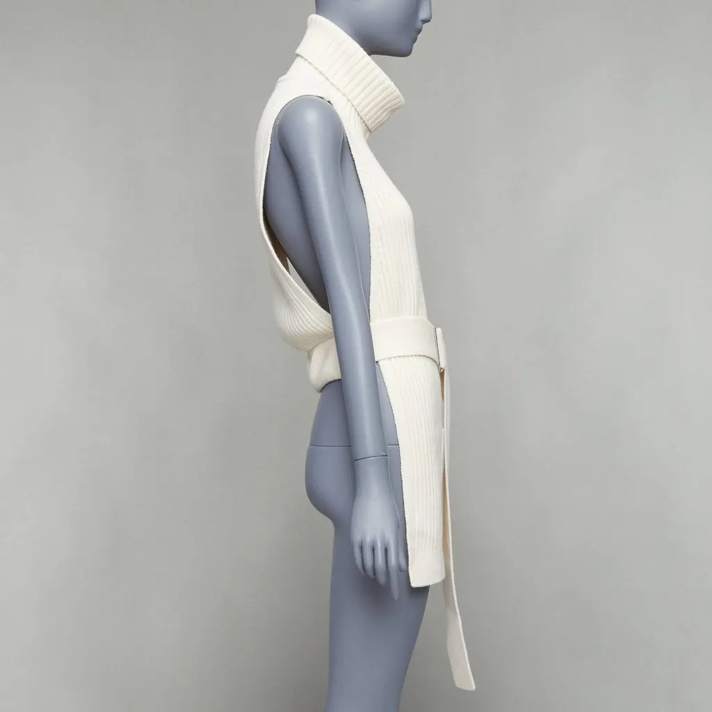 Tibi Ribbed Funnel Vest Ecru Wool Never worn - Model View