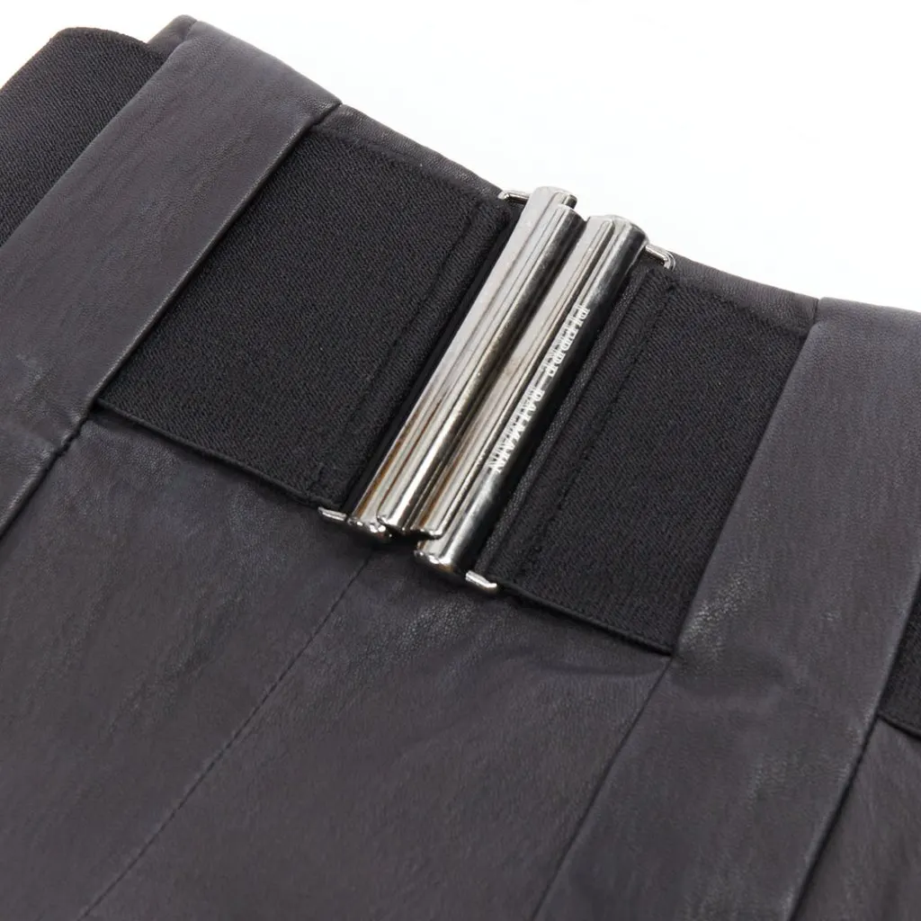 Pierre Balmain Elastic Belt Skirt Black Leather Good - Back View