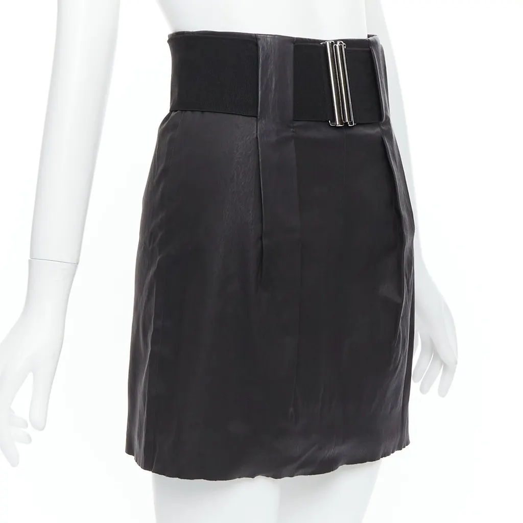 Pierre Balmain Elastic Belt Skirt Black Leather Good - Inside View