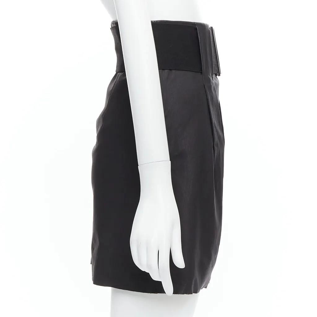 Pierre Balmain Elastic Belt Skirt Black Leather Good - Model View
