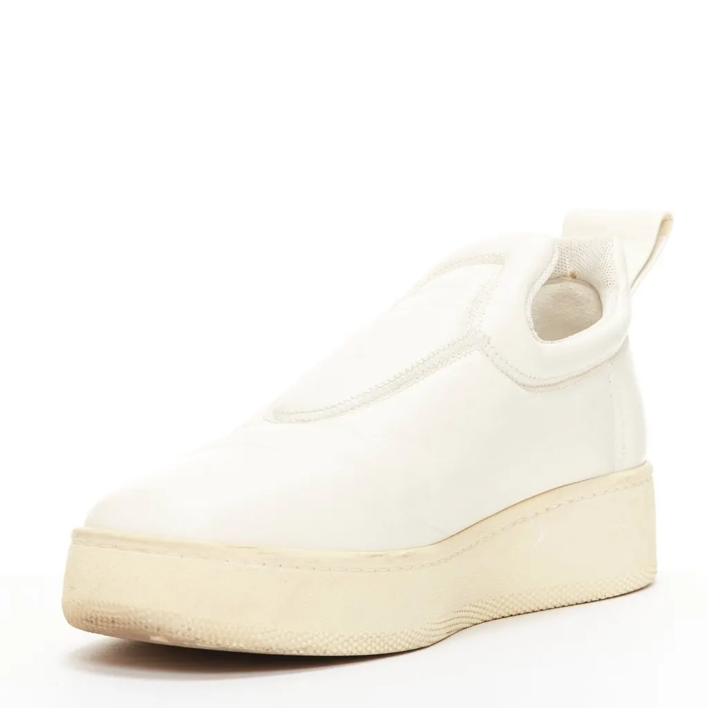 Celine Cream Platform Shoes Ecru Leather Fair - Model View