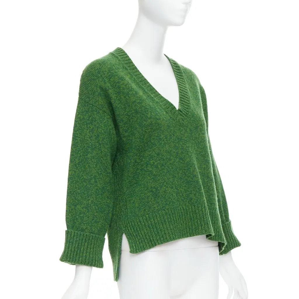 Ganni Vneck Cropped Sweater Green Wool Never worn - Inside View