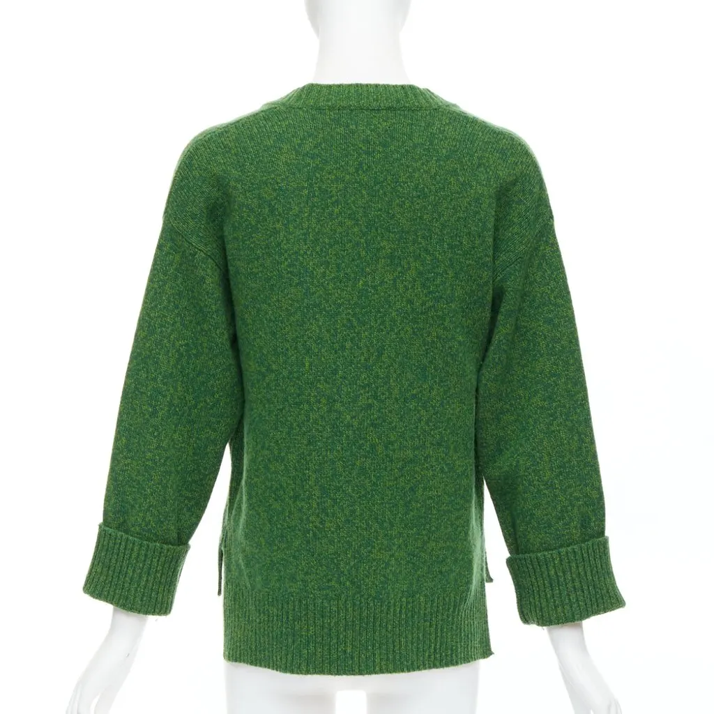 Ganni Vneck Cropped Sweater Green Wool Never worn - Box View
