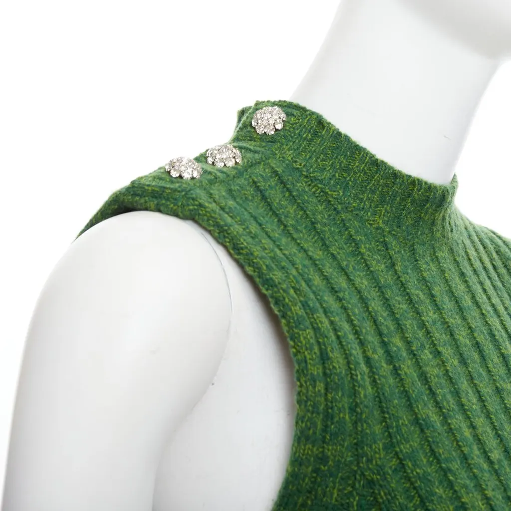 Ganni Crystal Button Vest Green Polyester Never worn - Back View