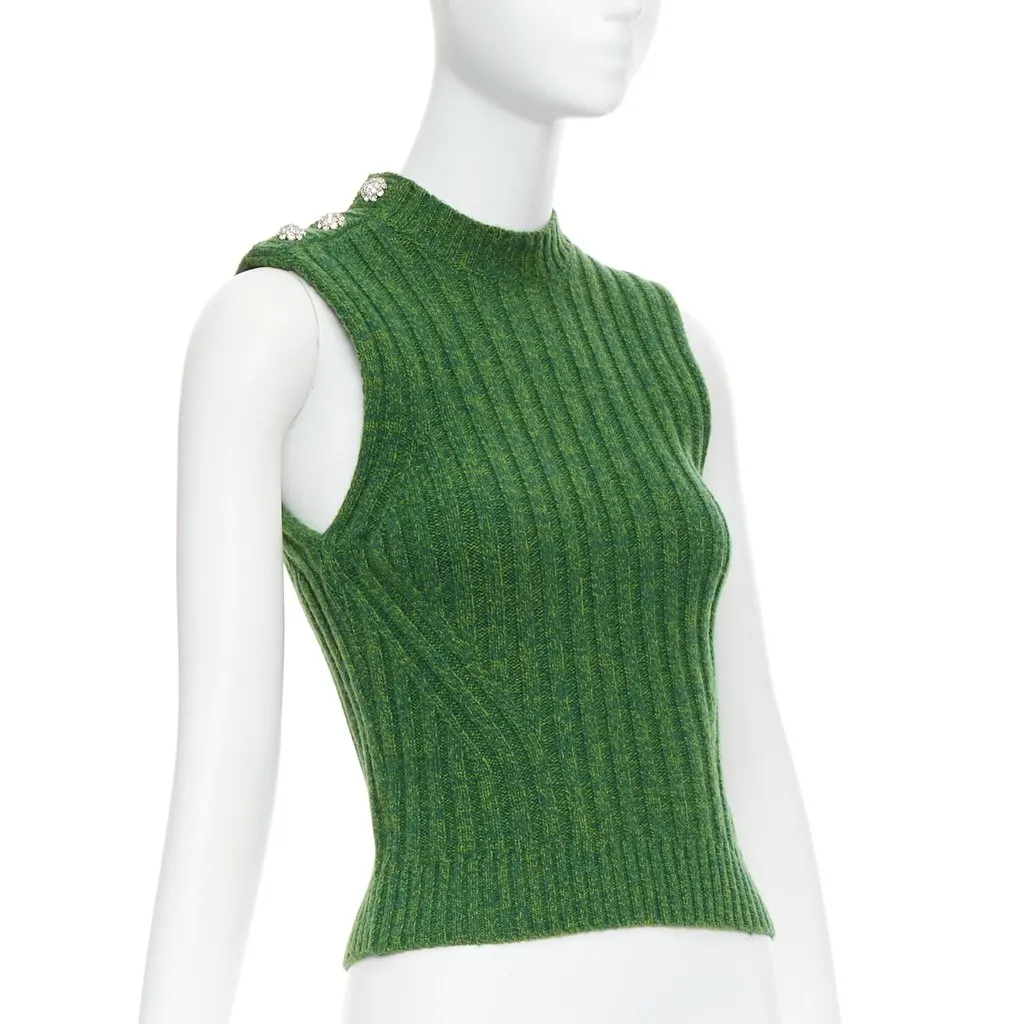 Ganni Crystal Button Vest Green Polyester Never worn - Inside View