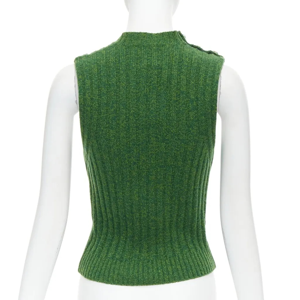 Ganni Crystal Button Vest Green Polyester Never worn - Box View