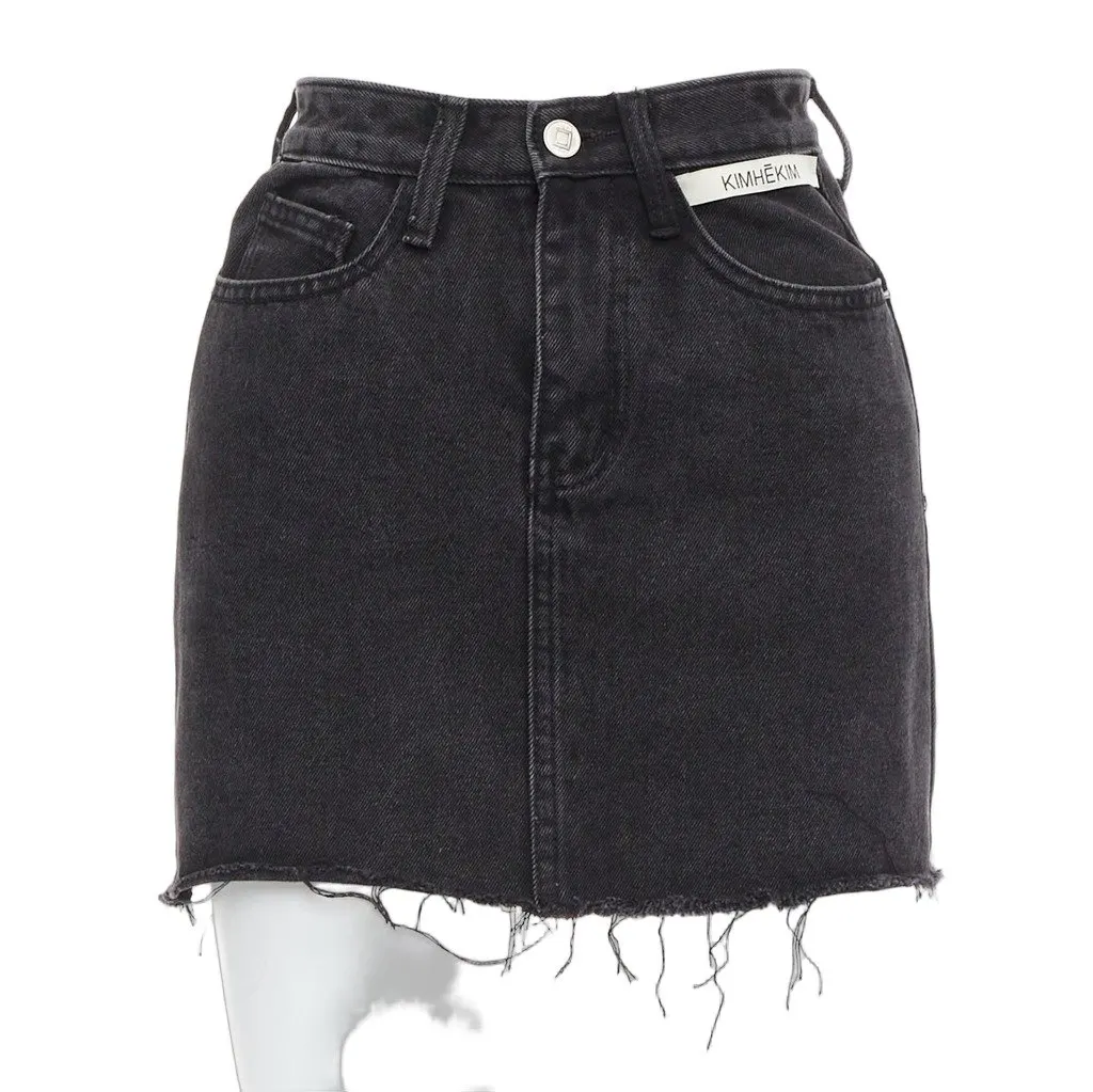 Kimhekim Frayed Denim Skirt Black Cotton Never worn - Front View