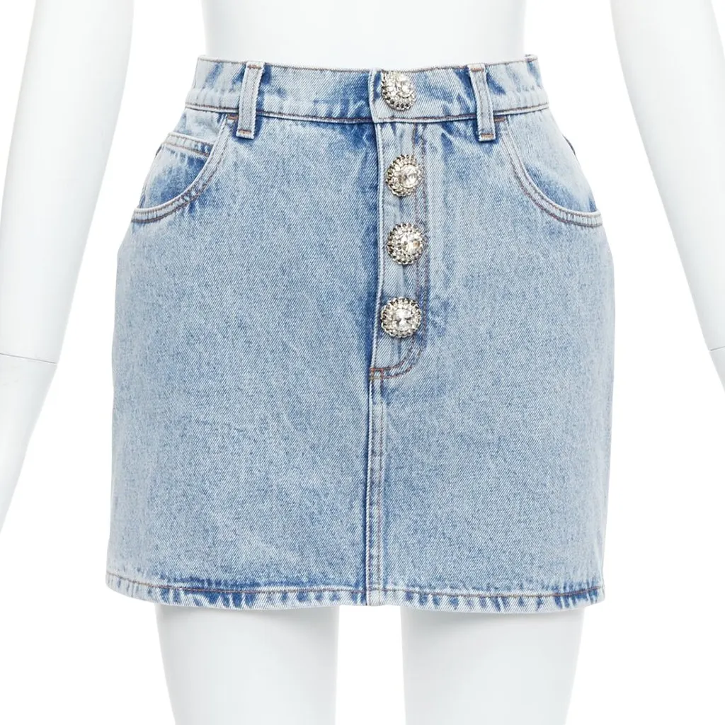 Alessandra Rich Crystal Denim Skirt Blue Polyester Very good - Front View