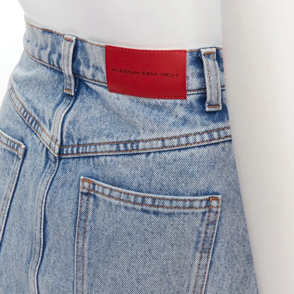 Alessandra Rich Crystal Denim Skirt Blue Polyester Very good - Back View