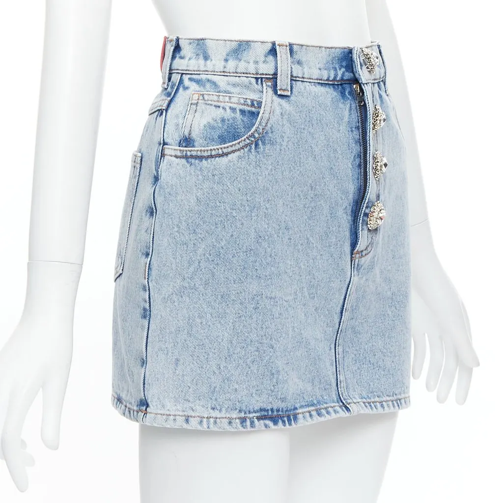 Alessandra Rich Crystal Denim Skirt Blue Polyester Very good - Inside View