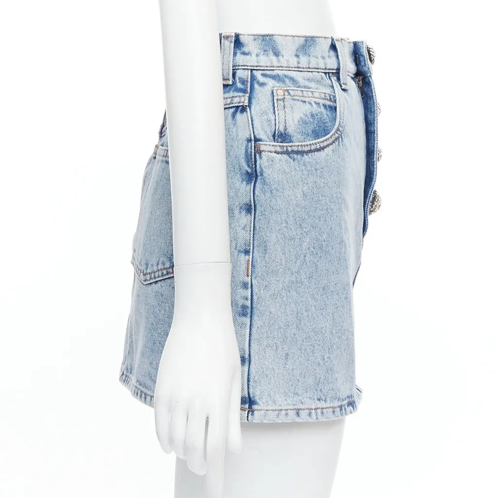 Alessandra Rich Crystal Denim Skirt Blue Polyester Very good - Model View