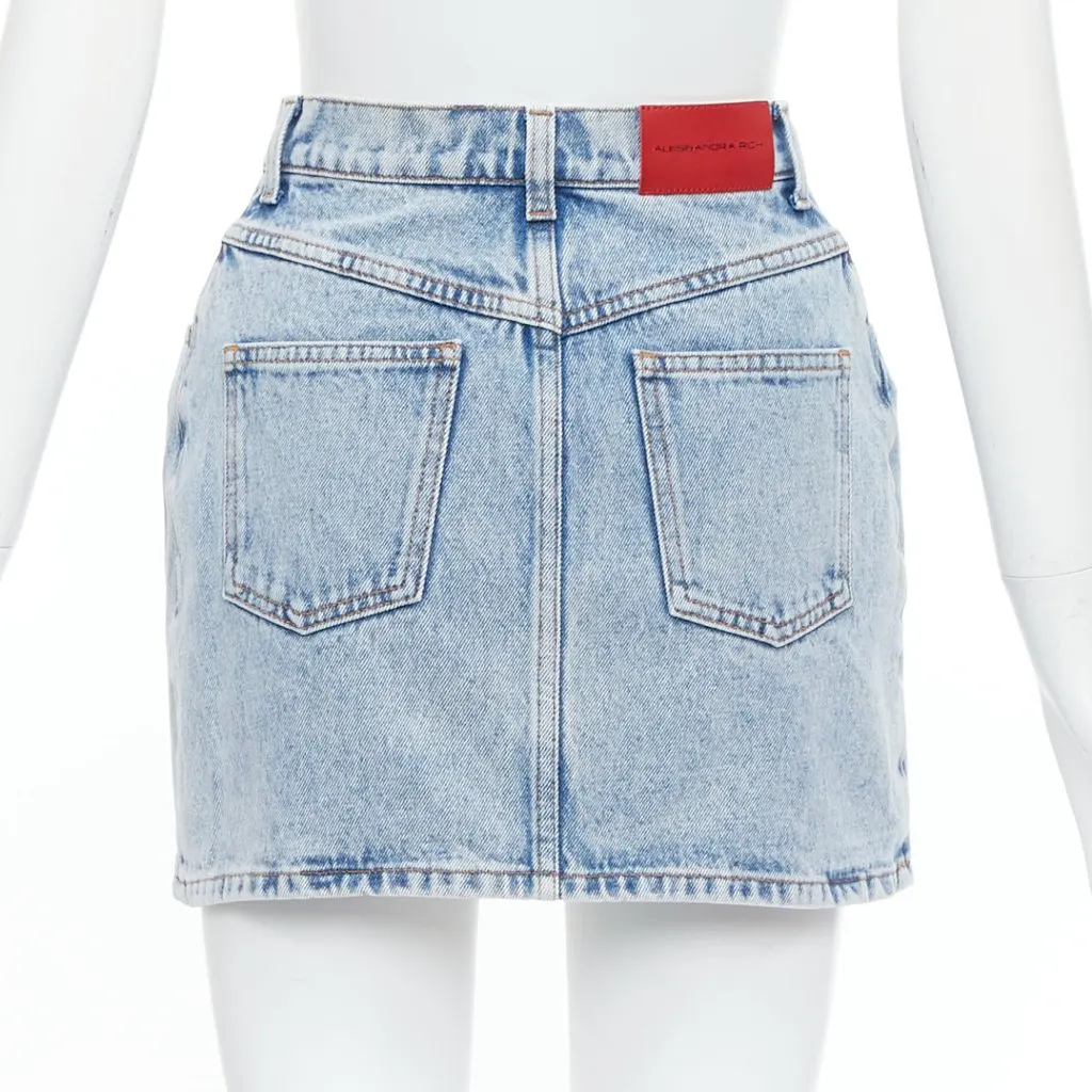 Alessandra Rich Crystal Denim Skirt Blue Polyester Very good - Box View