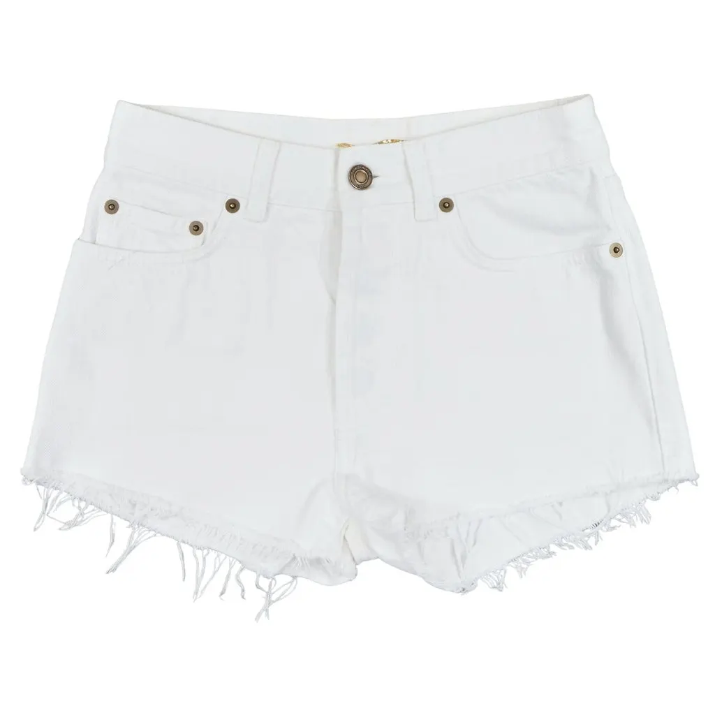 Saint Laurent Frayed Denim Shorts White Cotton Fair - Front View
