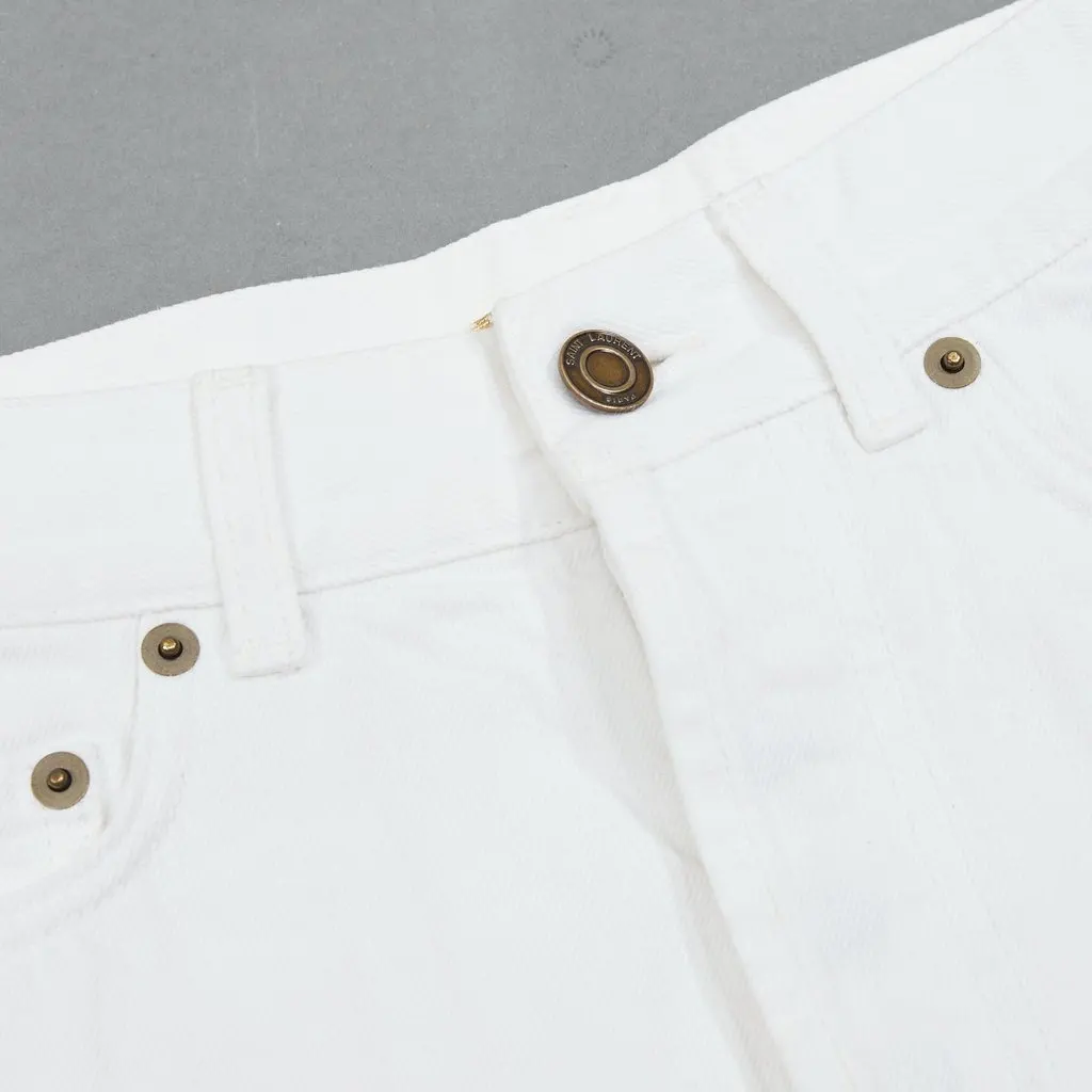 Saint Laurent Frayed Denim Shorts White Cotton Fair - Back View