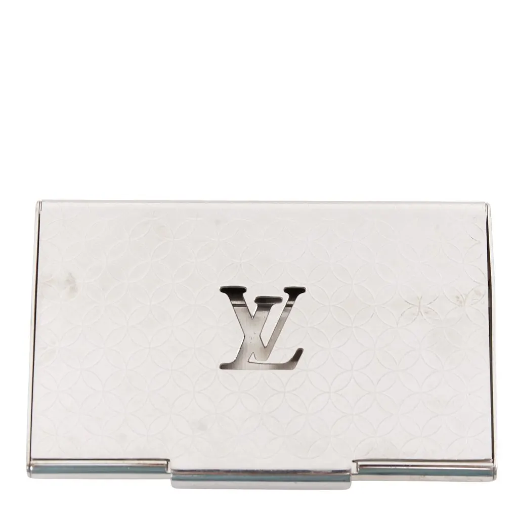 Louis Vuitton Porte Carte Champs Elysees Silver Metal Fair - Front View