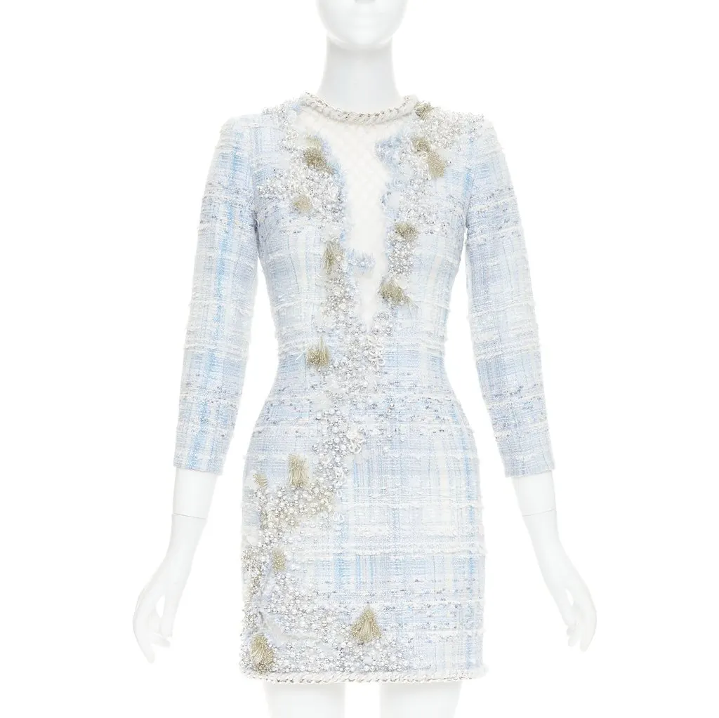 Balmain Blue Cotton Dress Blue Cotton Very good - Front View