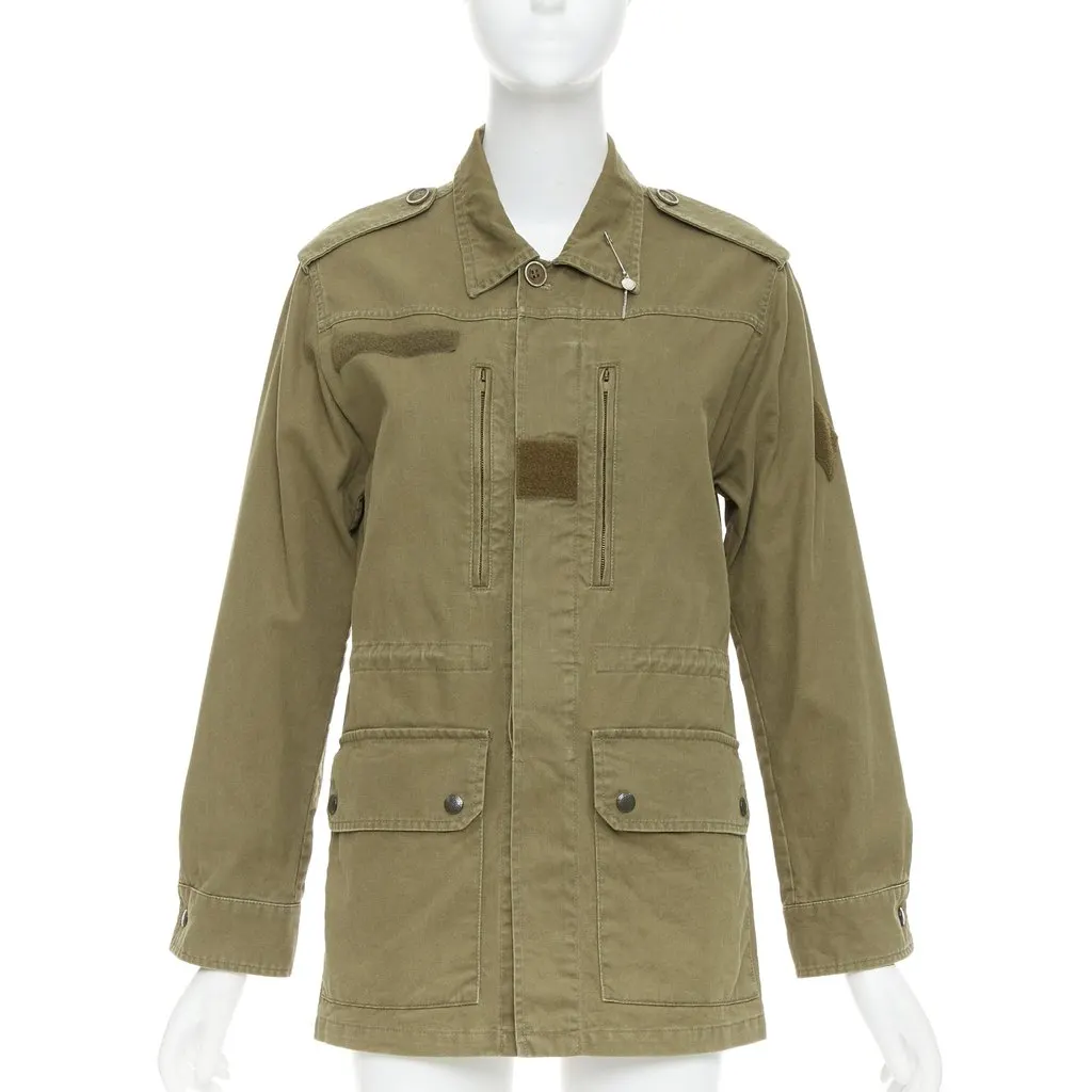Saint Laurent Green Cotton Coat Green Cotton Very good - Front View