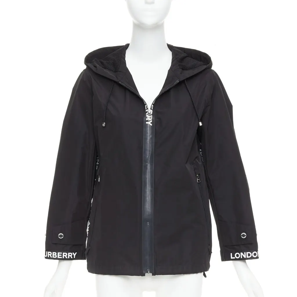 Burberry Black Polyester Coat Black Polyester Good - Front View