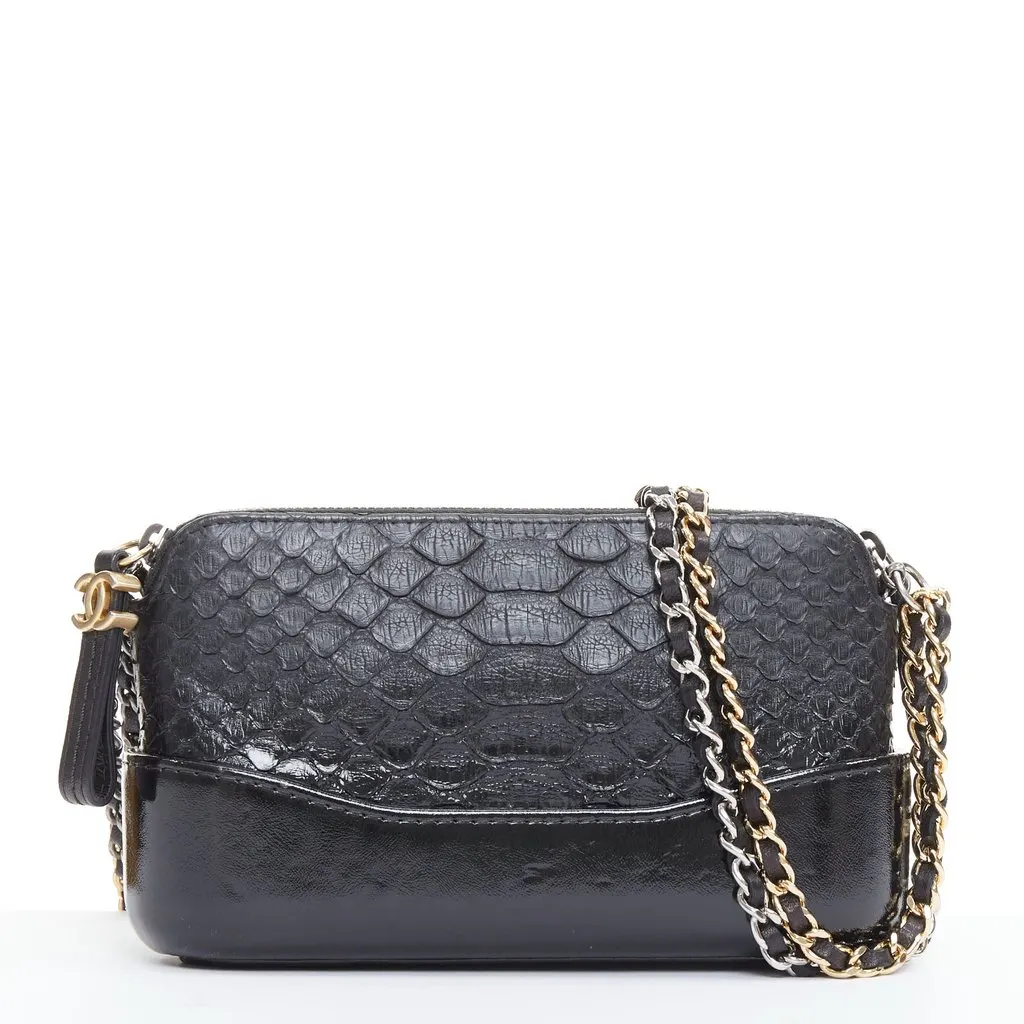 Chanel Mini Gabrielle WOC Black Leather Fair - Front View