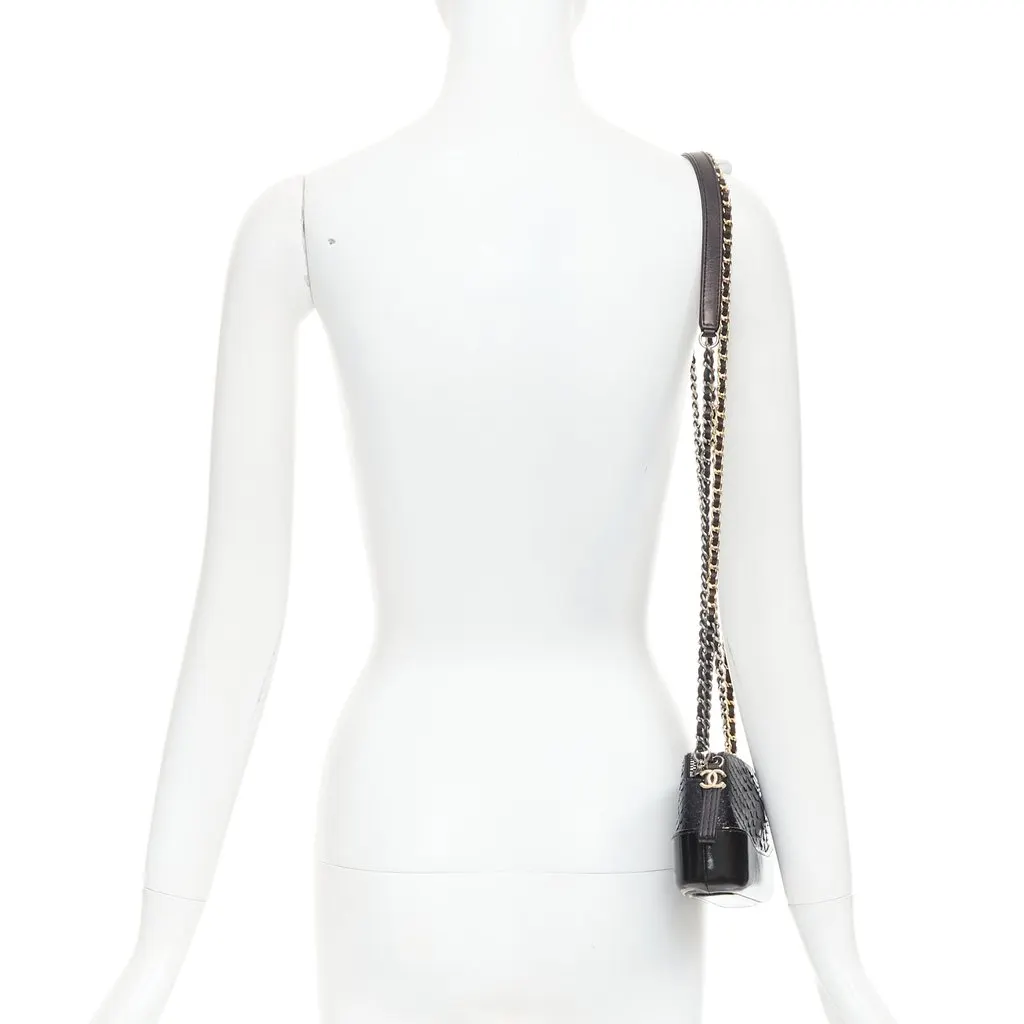 Chanel Mini Gabrielle WOC Black Leather Fair - Back View
