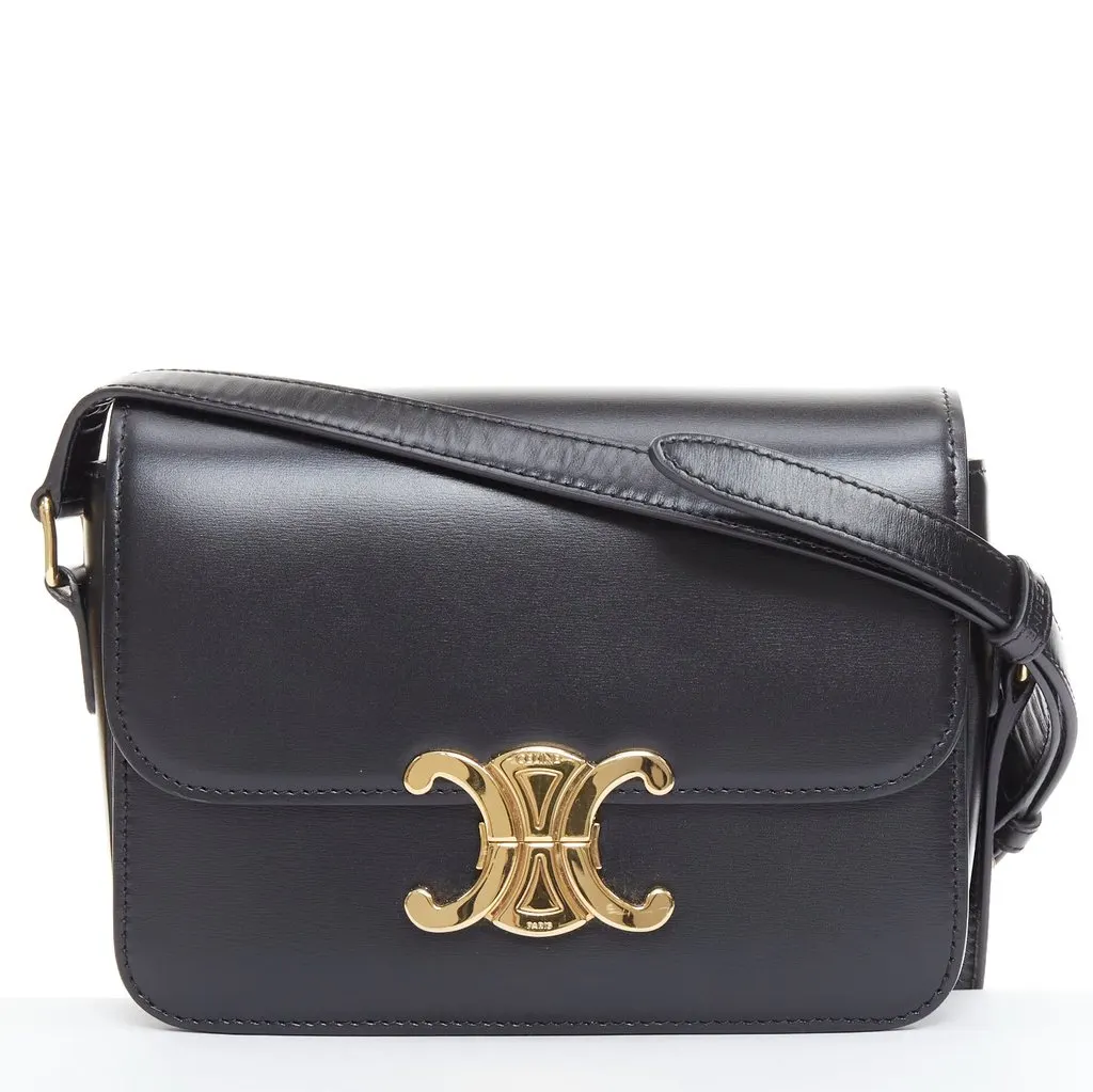 Celine Teen Triomphe Black Leather Good - Front View