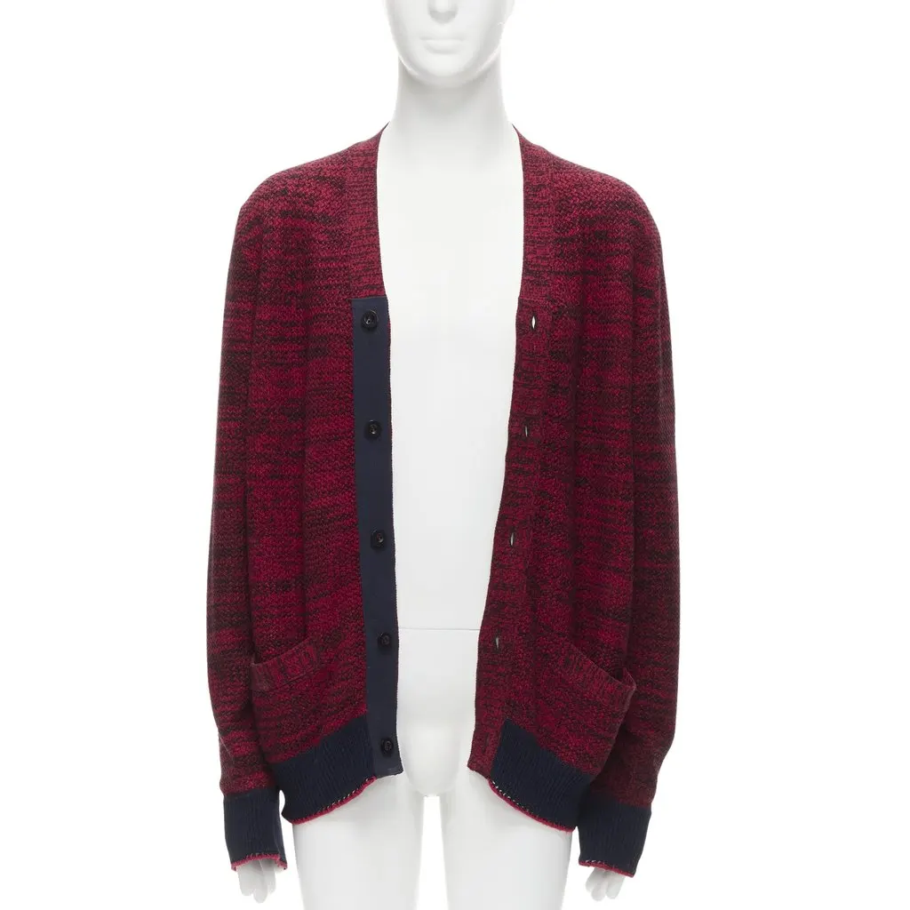 Sacai Speckled Rib Cardigan Red Cotton Very good - Front View
