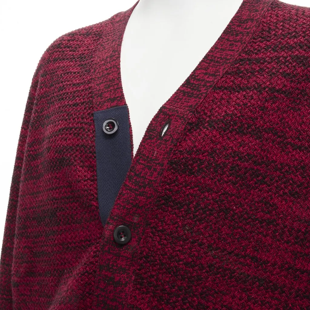 Sacai Speckled Rib Cardigan Red Cotton Very good - Back View