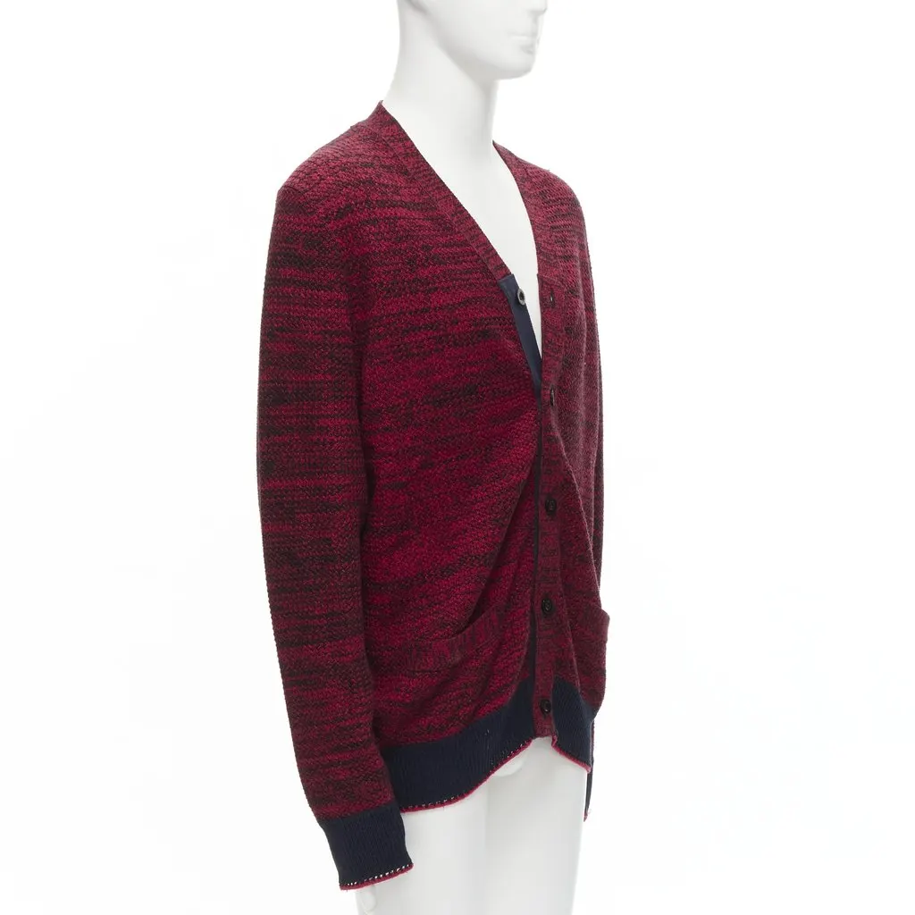 Sacai Speckled Rib Cardigan Red Cotton Very good - Inside View