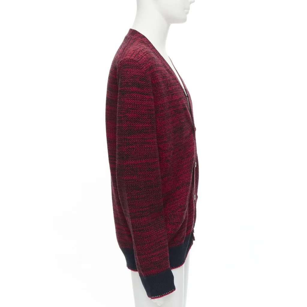Sacai Speckled Rib Cardigan Red Cotton Very good - Model View