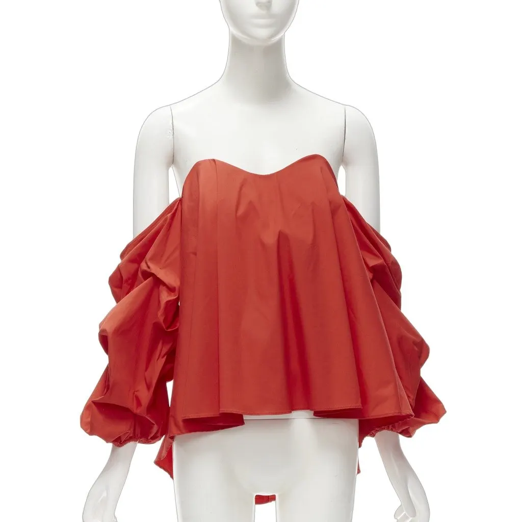 Caroline Constas Puff Sleeve Corset Red Cotton Never worn - Front View