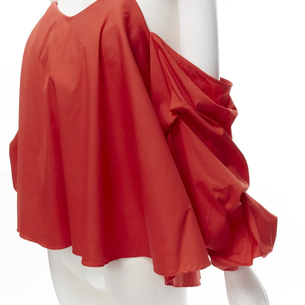 Caroline Constas Puff Sleeve Corset Red Cotton Never worn - Back View