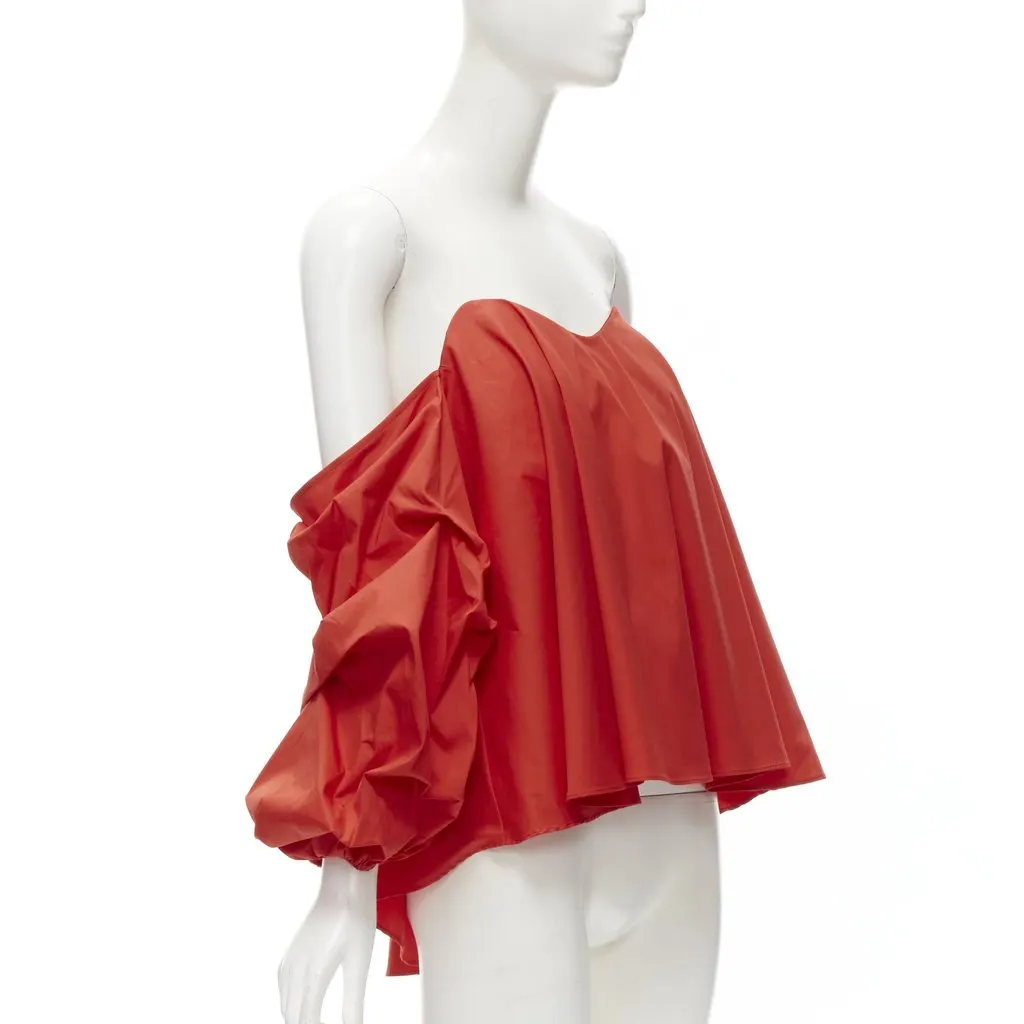Caroline Constas Puff Sleeve Corset Red Cotton Never worn - Inside View