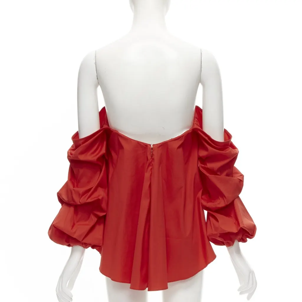 Caroline Constas Puff Sleeve Corset Red Cotton Never worn - Box View