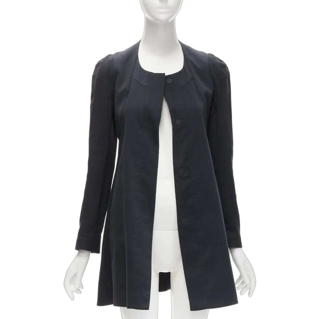 Rue du Mail Flared Panelled Coat Black Cotton Never worn - Front View