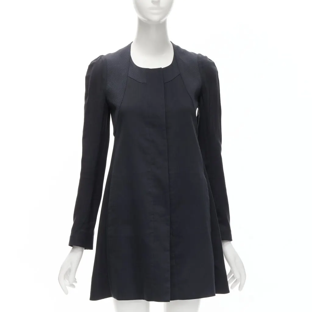 Rue du Mail Flared Panelled Coat Black Cotton Never worn - Inside View