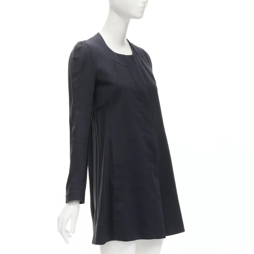 Rue du Mail Flared Panelled Coat Black Cotton Never worn - Model View