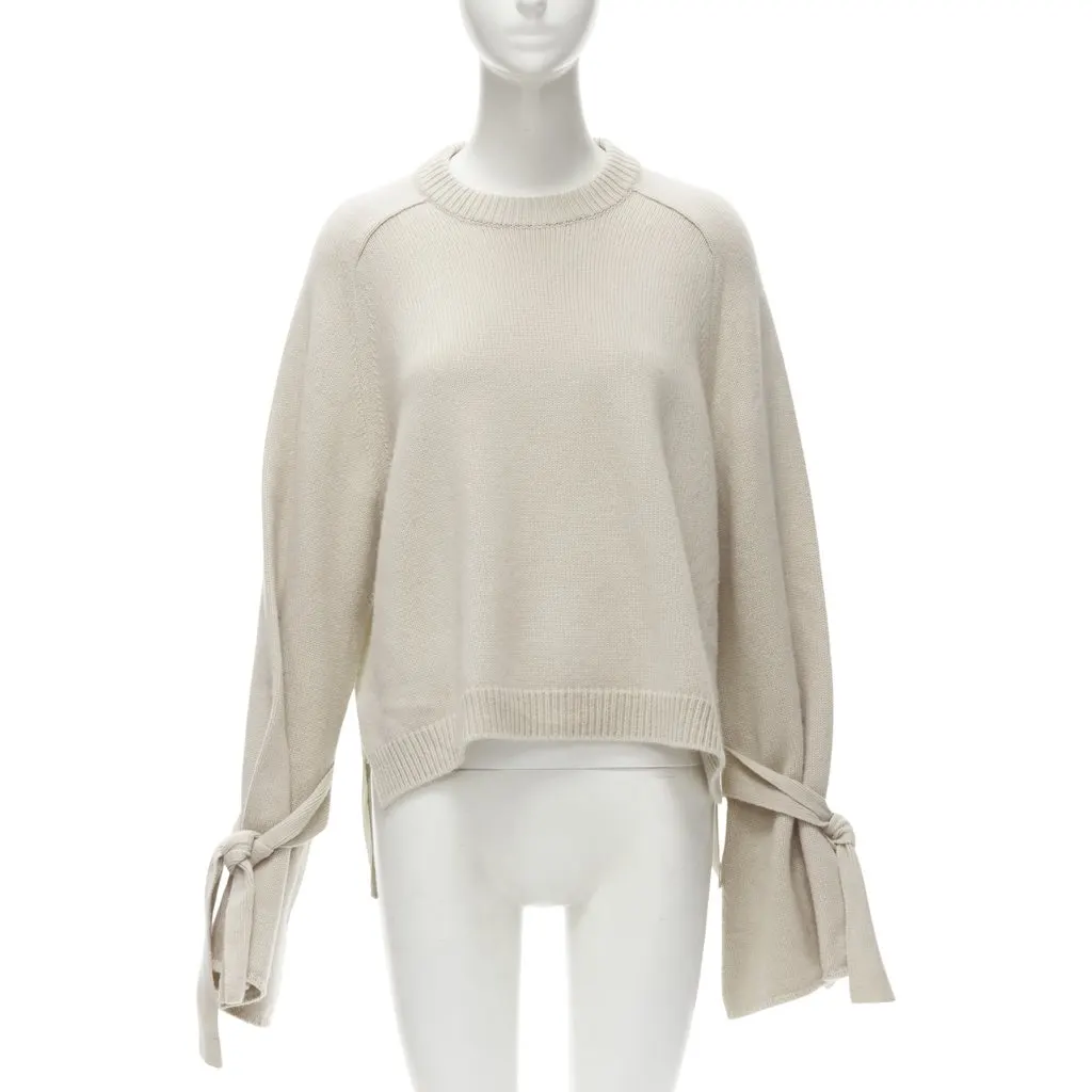 Tibi Bow Tie Sweater Beige Cashmere Very good - Front View