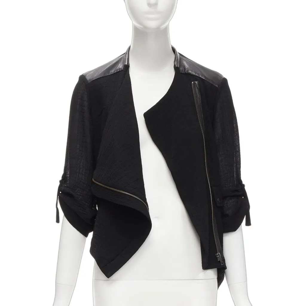 Helmut Lang Black Leather Biker Jacket Black Acetate Very good - Front View