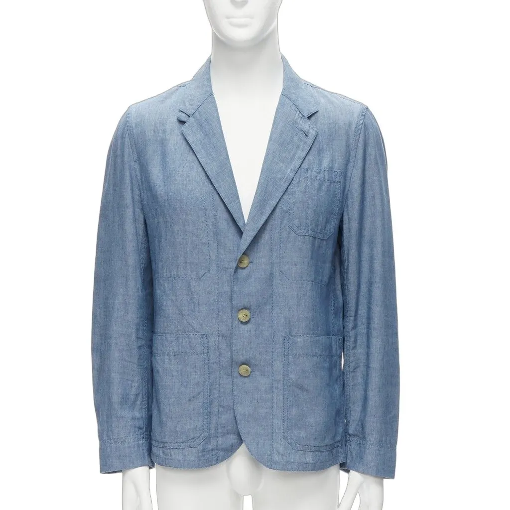Maison Kitsune Blue Textured Blazer Jacket Blue Cotton Never worn - Front View
