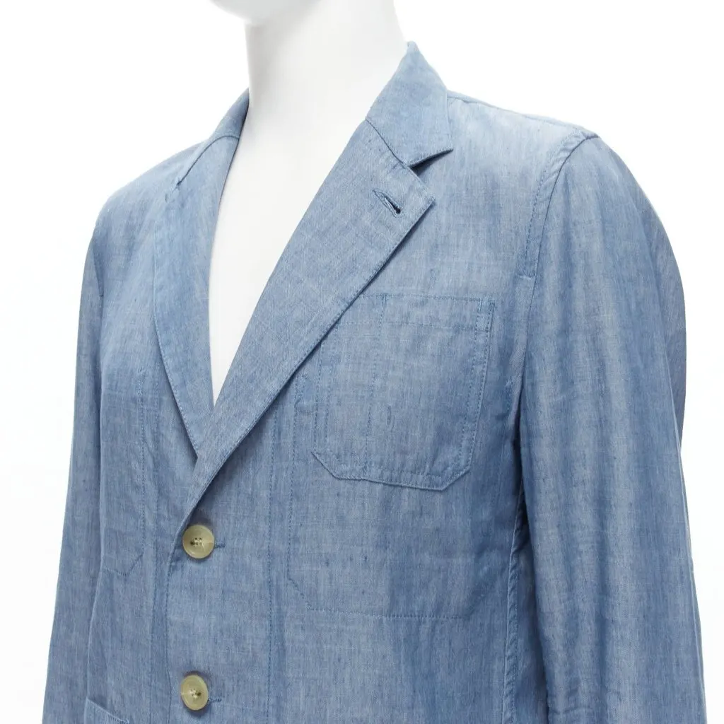 Maison Kitsune Blue Textured Blazer Jacket Blue Cotton Never worn - Back View