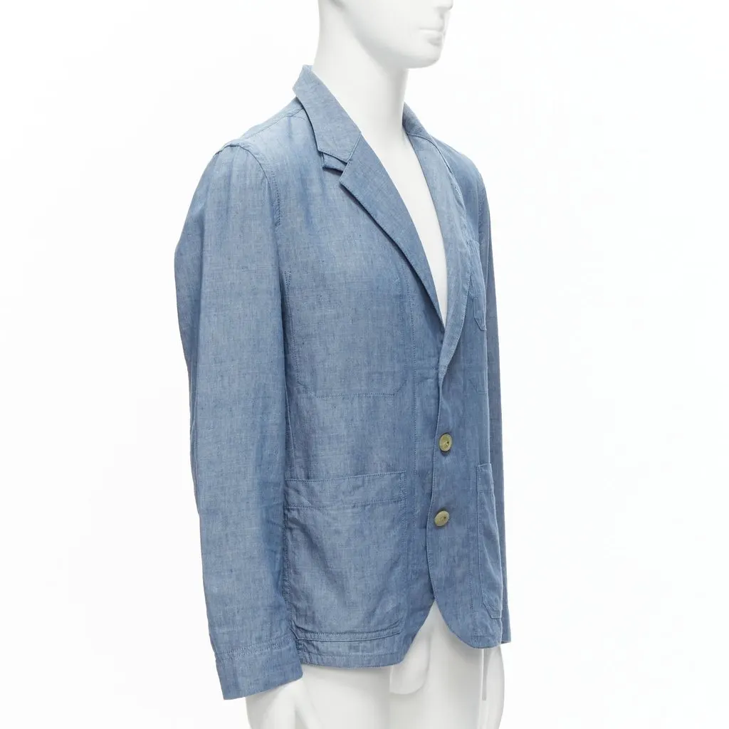 Maison Kitsune Blue Textured Blazer Jacket Blue Cotton Never worn - Inside View