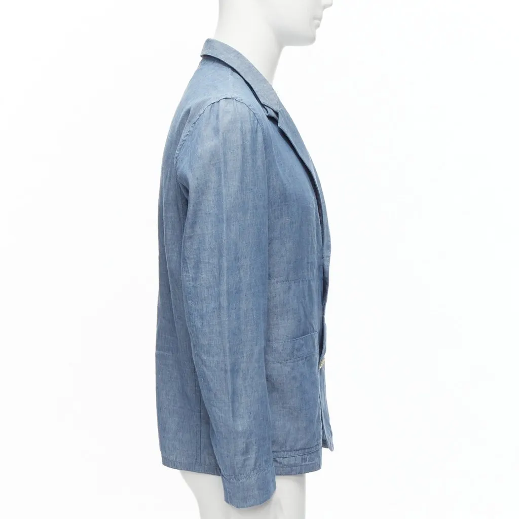 Maison Kitsune Blue Textured Blazer Jacket Blue Cotton Never worn - Model View