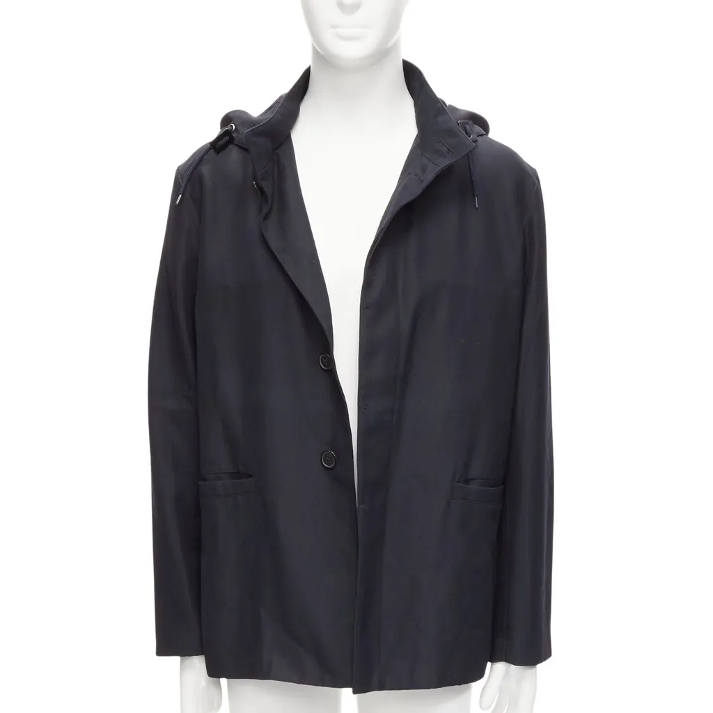 Marni Black Hooded Wool Parka Black Wool Good - Front View