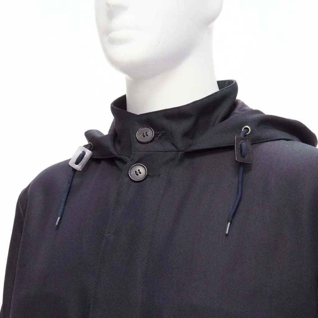 Marni Black Hooded Wool Parka Black Wool Good - Back View