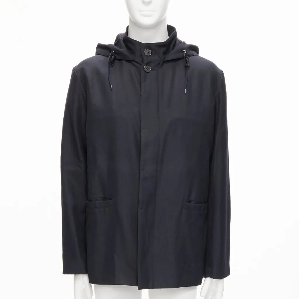 Marni Black Hooded Wool Parka Black Wool Good - Inside View