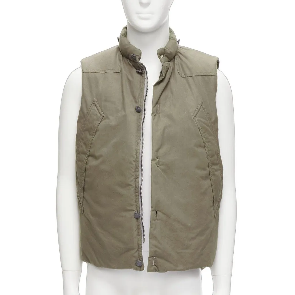 Unsigned Khaki Padded Puffer Vest Khaki Cotton Good - Front View