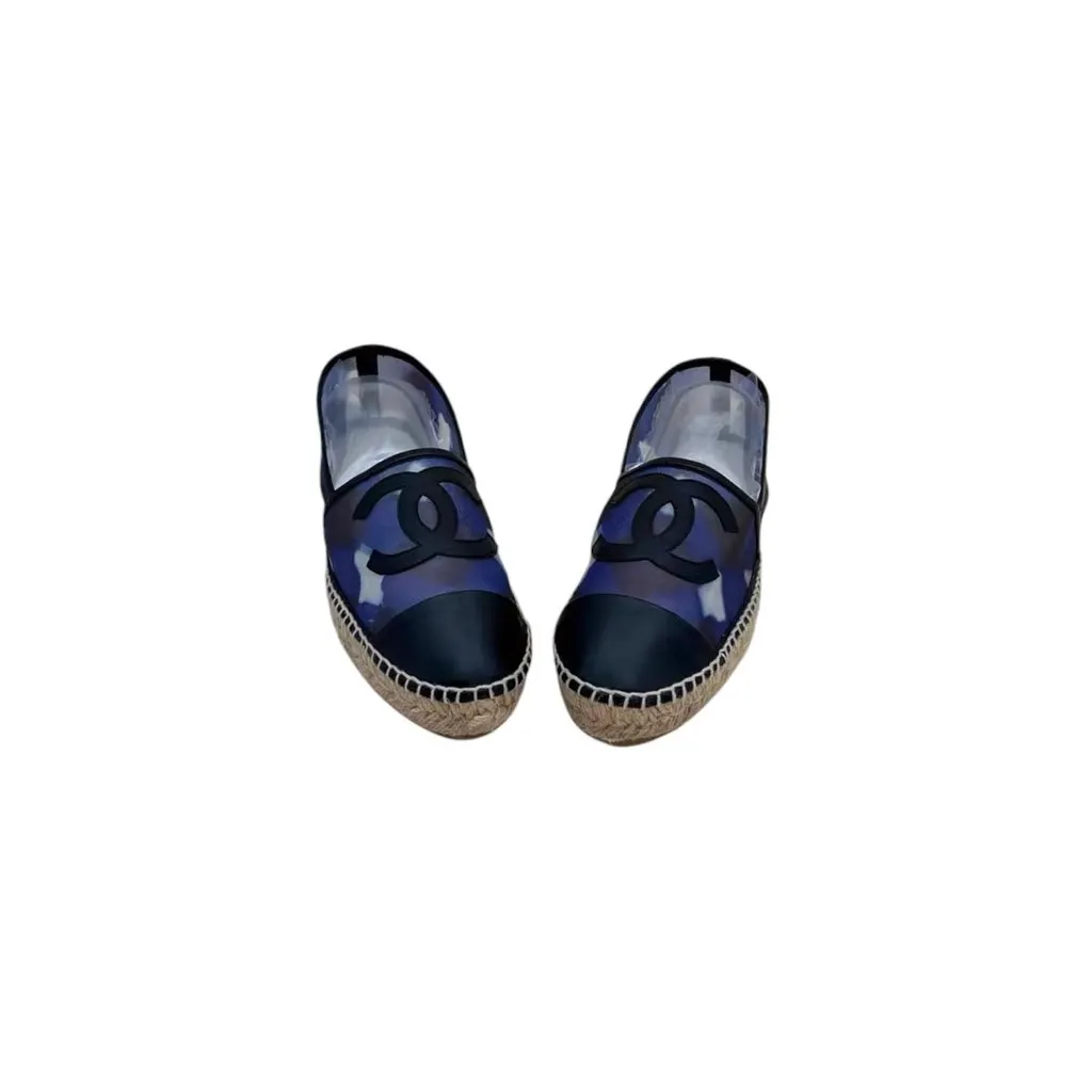 Chanel Chanel Purple/Black Mesh and Leather Interlocking CC Espadrille Flats Size 41 Purple Canvas Very good - Back View