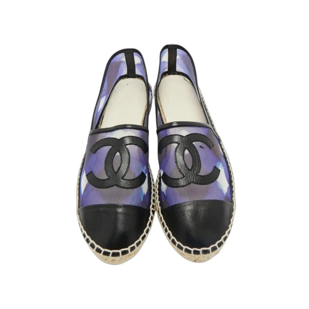 Chanel Chanel Purple/Black Mesh and Leather Interlocking CC Espadrille Flats Size 41