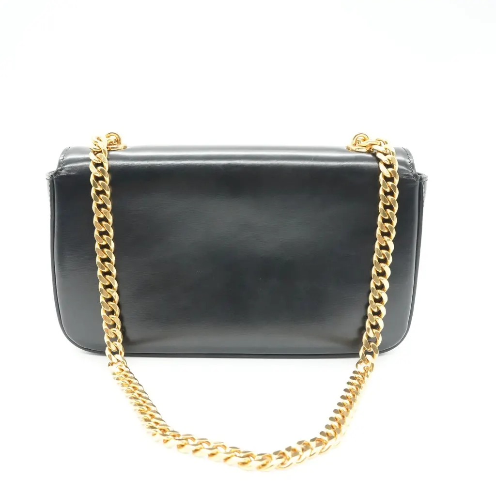 Celine Small Cuir Triomphe Chain Shoulder Bag Black Black Leather Good - Back View