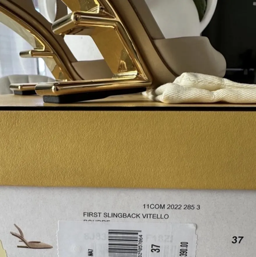 Fendi Fendi F- Shaped Sculpted Heel Pumps Beige Leather Never worn - Back View